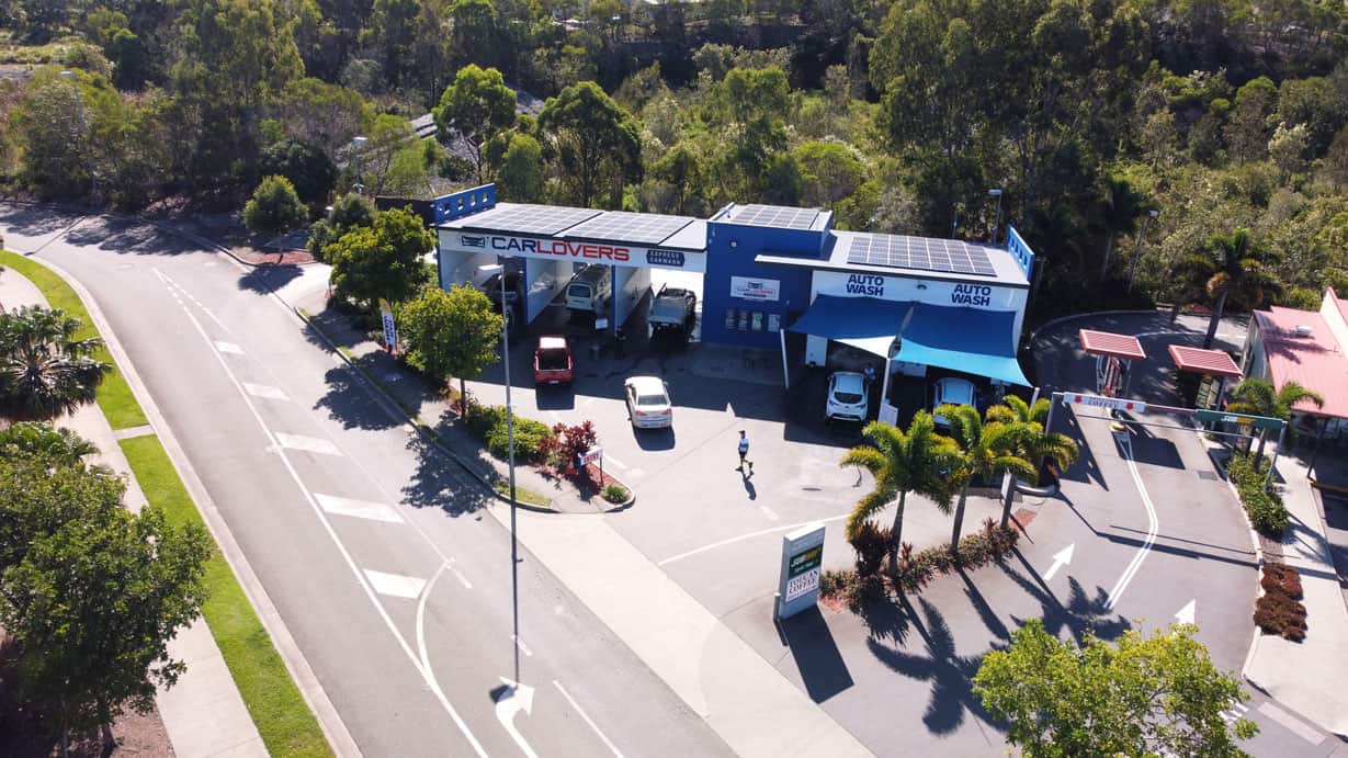 Car Lovers Express car wash and its satellites on the roof captured from above